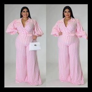 Goodtimeusa Houndstooth Print Curvy and Chic Lavender Jumpsuit Size 2X